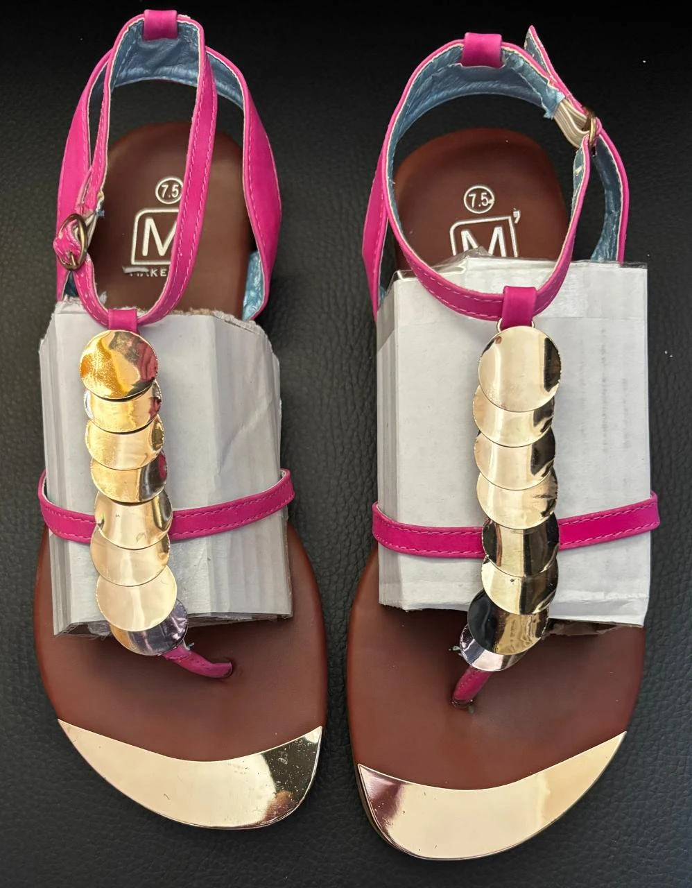 🌸 Sandalias planas con joyas Maker's rosas fuchsia y detalles dorados - Talla 7,5 /41 – photo 3